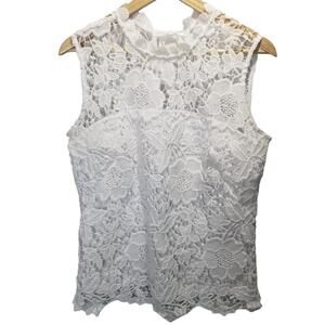 Nanette Lepore Top Medium Sleeveless White Crochet Shell